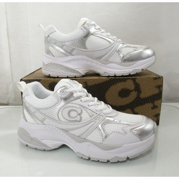 Women's Coach Mesh Sneaker Lace Up C Signature Light Grey / Optic White - Picture 4 of 10